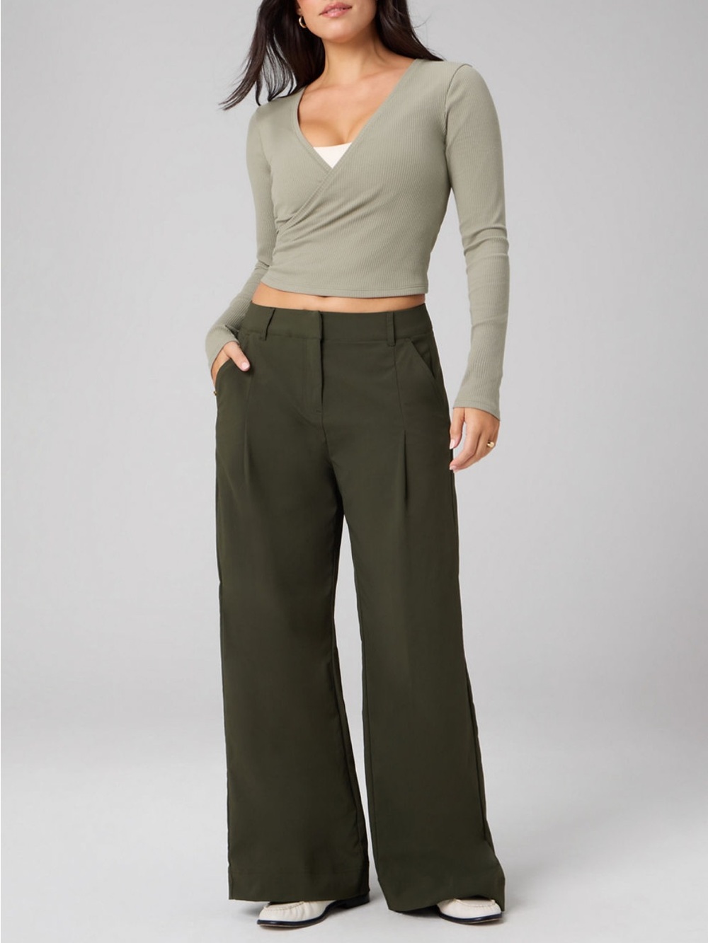Fabletics Olive Wide-Leg High Rise Trousers